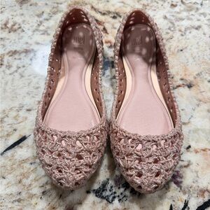 Mini Melissa Pink Rose gold Glitter Girl Flat slip on Dress Shoes